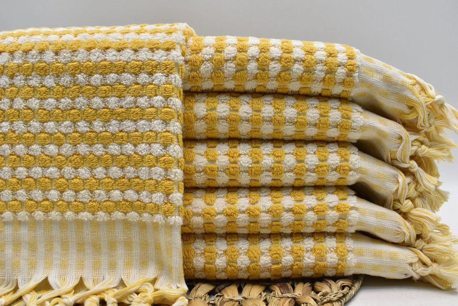 Bubble Mustard Terry Hand Towel Made from 100 Percent Turkish Cotton 38 Inch L x 20 Inch W - Love Salve